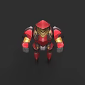 Red And Gold Sci Fi Mech Character With Armored Body And Gray Limbs