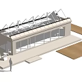 Decorative Ornament Set With Modern Architectural Model Glass Windows And Small Trees