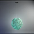 Modern Spherical Feather Like Light Green Glowing Chandelier Against Minimalist Wall Background
