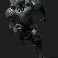 Robot Characters With Metallic Bodies Standing And Leaping With Green Glowing Elements 3d model