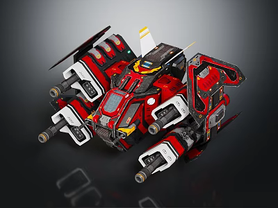 Red Mechanical Spacecraft With Multiple Thrusters And Structural Components For Space Exploration 3d model