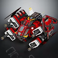 Red Mechanical Spacecraft With Multiple Thrusters And Structural Components For Space Exploration