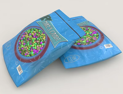 3D Render Of Blue Thin's Candy Packages With Colorful Candies 3d model