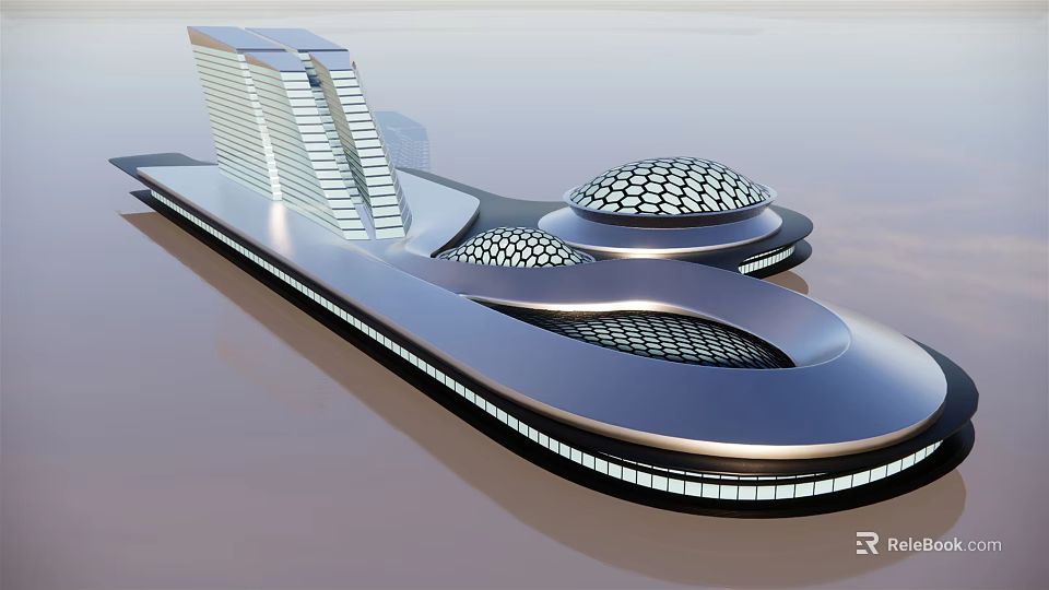 Futuristic Architectural Design With Streamlined Structure Geodesic Dome Glossy Surface And Metallic Lighting 3d model