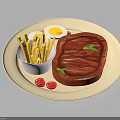Delicious Steak Meal With French Fries Fried Egg And Cranberries On Plate