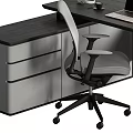 Modern Office Desk With Laptop Desk Lamp Ergonomic Chair Storage Drawers And Shelves