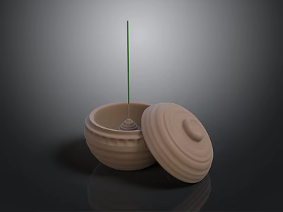Carved Ceramic Sculpture with Open Lid and Incense Stick Textured Surface Design 3d model