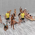 Group of People in Swimwear Enjoying Leisure Time in Indoor Space With Wooden Flooring 3d model