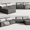 Modern Gray L Shaped Sectional Sofa with Soft Cushions and Throw Blanket 3d model