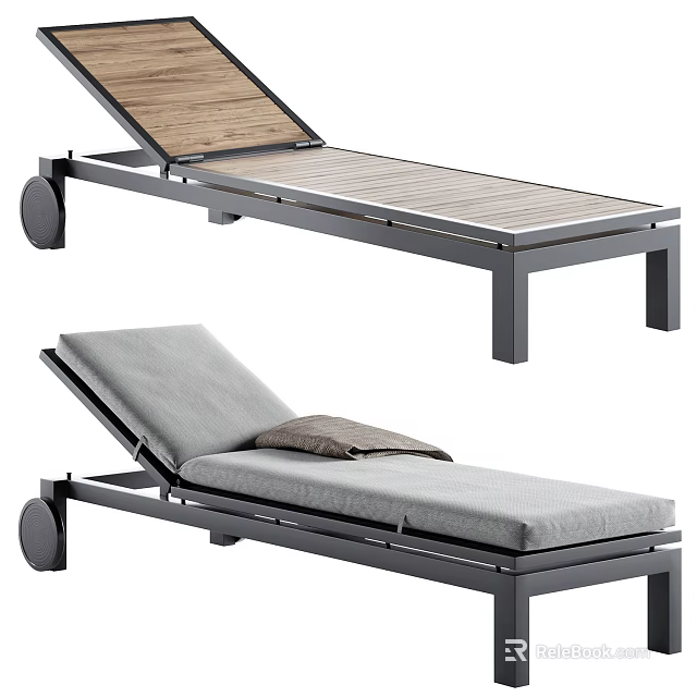 Modern Lounge Chair With Metal Frame Wooden Surface Gray Cushion And Accent Pillow 3d model 