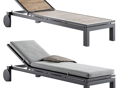 Modern Lounge Chair With Metal Frame Wooden Surface Gray Cushion And Accent Pillow 3d model