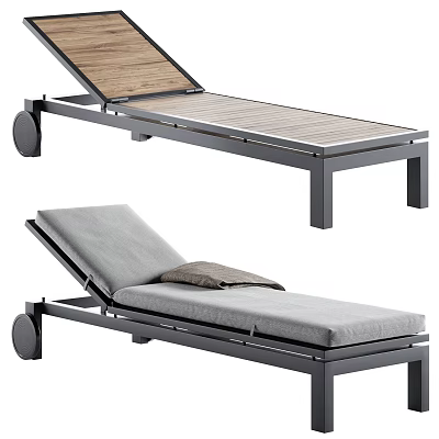 Modern Lounge Chair With Metal Frame Wooden Surface Gray Cushion And Accent Pillow 3d model