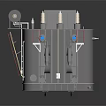 Industrial Electrical Transformer With Cooling Radiators Insulator Bushings And Access Ladder