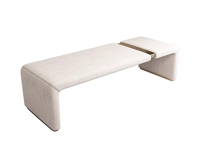 Modern Sleek Upholstered Ottoman Bench In Light Beige With Connected Design 3d model