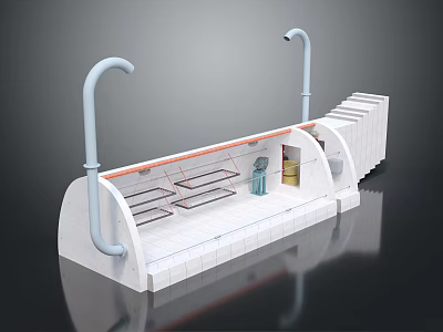 Modern Subway Entrance Structure with White Curved Design Blue Pipes Steps and Seats 3d model