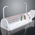 Modern Subway Entrance Structure with White Curved Design Blue Pipes Steps and Seats