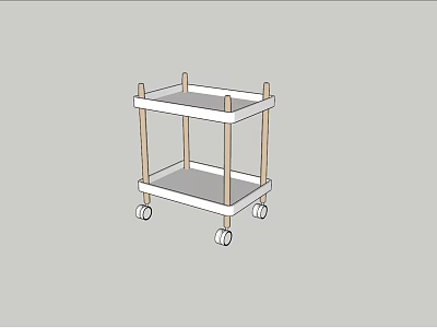 Two Tier Rolling Cart With Wooden Frame And White Shelves On Wheels 3d model