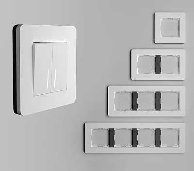 White Wall Mounted Electrical Switches With Various Configurations For Home Use 3d model