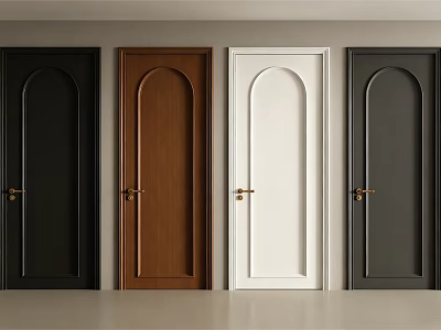 Modern Hinged Doors in Black Brown White Dark Gray with Arched Top Golden Handles 3d model