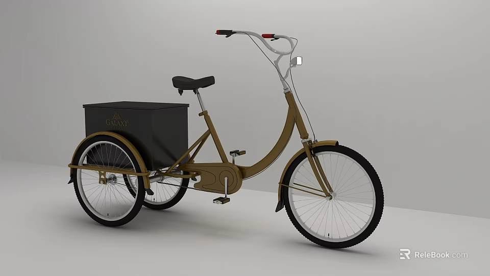 Stylish Brown Tricycle With Black Cargo Box For Urban Coffee Delivery 3d model 