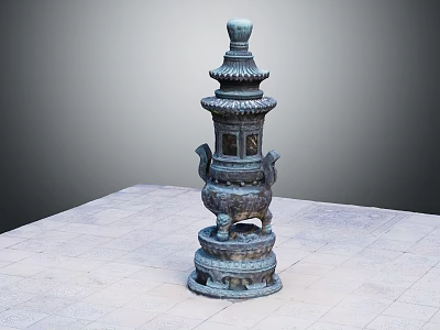 Ancient Bronze Pagoda Style Decorative Tower Artifact With Ornate Base And Handles 3d model