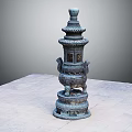 Ancient Bronze Pagoda Style Decorative Tower Artifact With Ornate Base And Handles