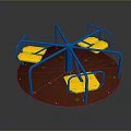 Colorful Children's Playground Merry Go Round With Blue Frame Yellow Seats And Red Base