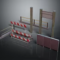Construction Site Traffic Barriers With Railings Posts And Red White Warning Panels
