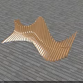 Unique Modern Wooden Public Chair With Wavy Striped Slats On Outdoor Floor