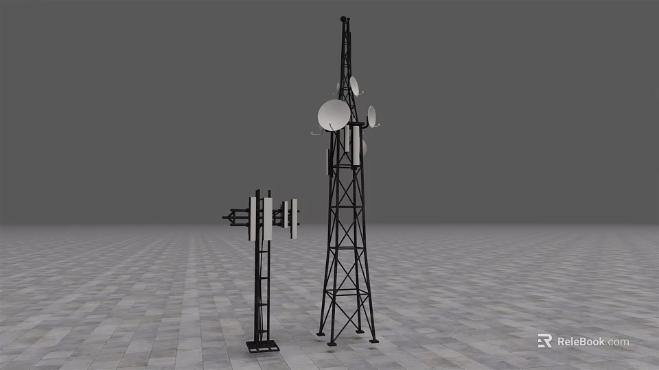 Outdoor Industrial Telecommunication Tower Equipment With Multiple Satellite Dishes And Antennas 3d model 