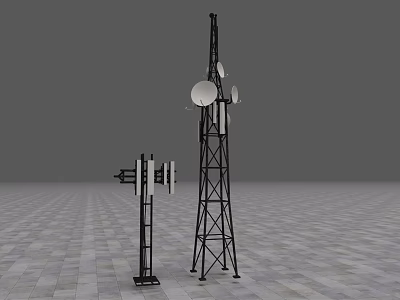 Outdoor Industrial Telecommunication Tower Equipment With Multiple Satellite Dishes And Antennas 3d model