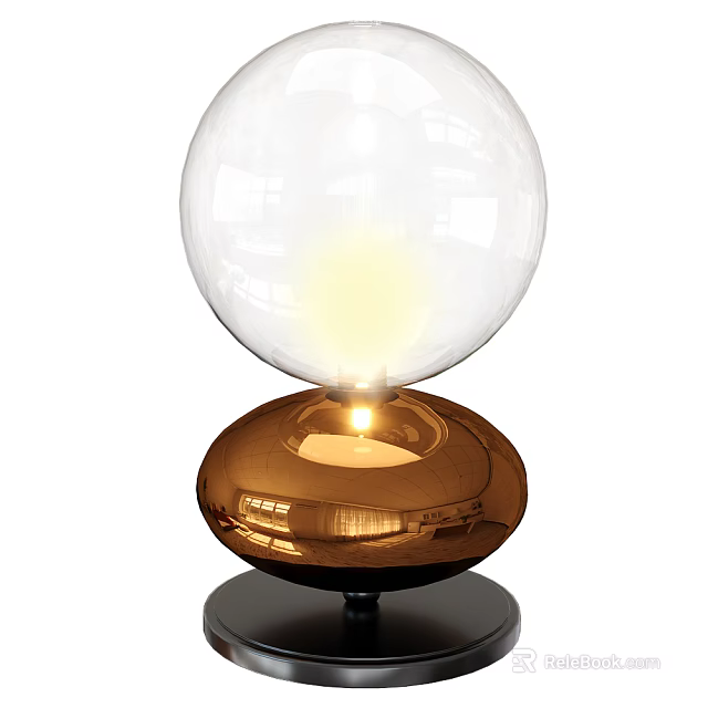 Sleek Modern Table Lamp With Transparent Spherical Lampshade And Copper Base 3d model 