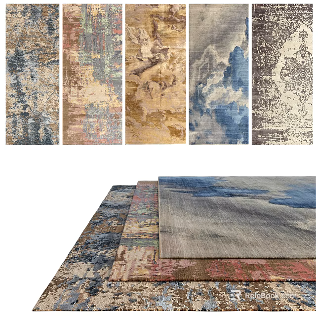 Modern Square Rugs with Various Colors Different Patterns and Soft Textures 3d model 