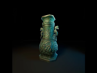 Traditional Bronze Ornamental Decoration Set With Intricate Carvings And Animal Head Handles 3d model