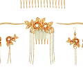 Exquisite Golden Floral Jewelry Set with Hairpins Comb Earrings and Tassel Details