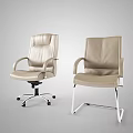 Beige Leather Office Chairs With Wheeled And Fixed Metal Frame Design