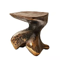 Artistic Rustic Sofa Stools With Distressed Wooden Texture And Unique Sculptural Bases