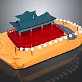 Traditional Asian Pavilion Architecture With Green Roof Red Platform And White Lanterns