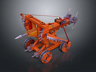 Ancient Military Vehicle With Wooden Frame Spiked Design And Wheels For Siege Warfare 3d model