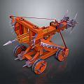 Ancient Military Vehicle With Wooden Frame Spiked Design And Wheels For Siege Warfare