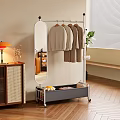 Rolling Clothes Rack With Mirror And Storage Basket Hanging Sweaters In Living Room