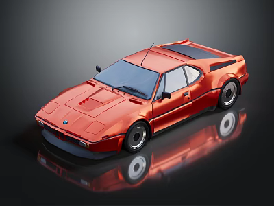 Red BMW Sports Car With Sleek Design And Black Wheels Reflection On Glossy Surface 3d model