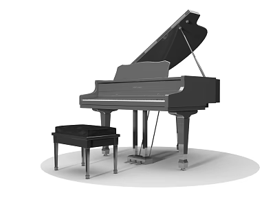 Elegant Black Grand Piano With Matching Piano Stool Classic Musical Instrument 3d model