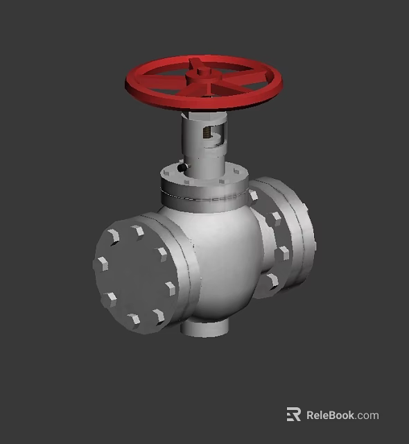 Industrial Equipment Manual Valve With Red Handwheel Silver Body And Flange Connection 3d model 