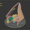 3D Designed Spacecraft Model With Beige Wings Green Body And Blue Base For Space Exploration