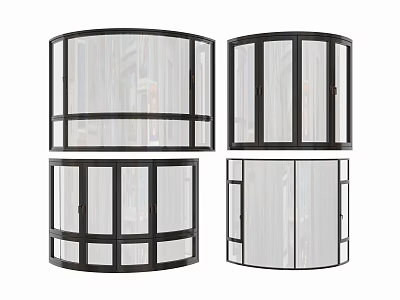 Modern Casement Windows With Black Frame And Glass Panels In Various Styles 3d model