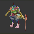Fantasy Creature Character With Red Crested Hat Gold Decorations Beige Outfit Clawed Feet And Staff