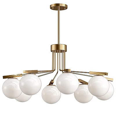 Modern Gold Frame Chandelier With White Spherical Shades And Metal Arms Design 3d model