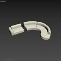 Modern Curved Multi Person Sofa With Beige Upholstery And Side Table