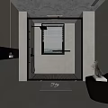 Modern Gray Bathroom Interior Design With Shower Area Bathtub Window And Storage Cabinets